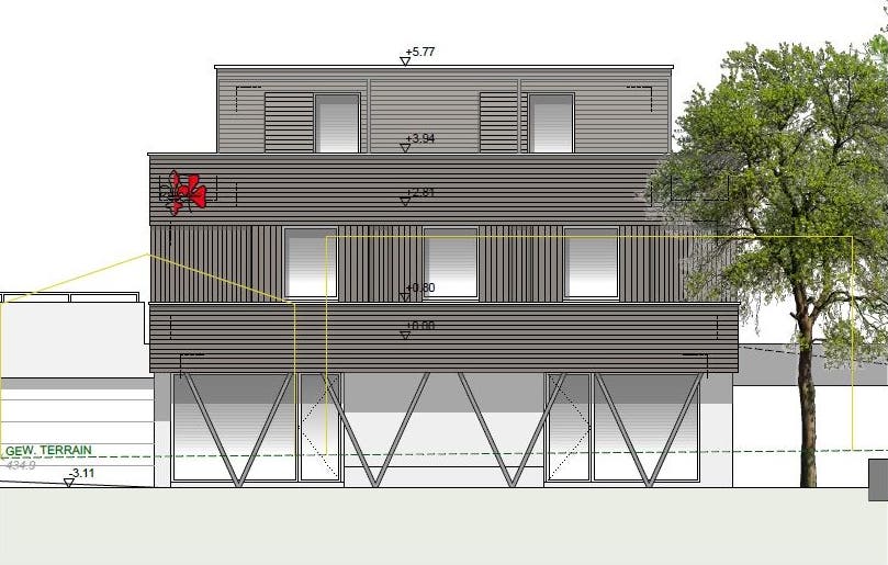 So soll das neue Wohler Pfadiheim samt rotem Pfadilogo aussehen. Wenn alles klappt, sollte es Ende 2026 eingeweiht werden können.